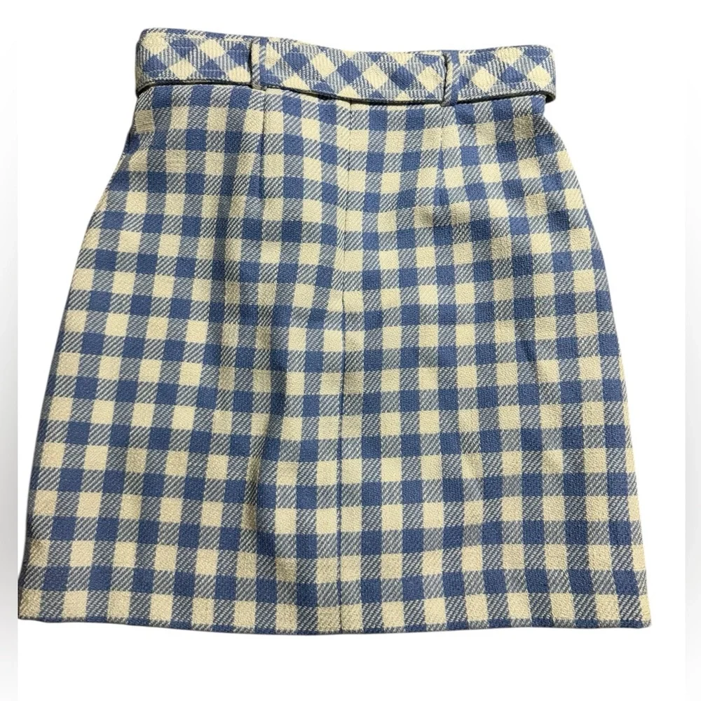Ann Taylor Gingham Mini Skirt Blue White belted pencil skirt 4 Petite